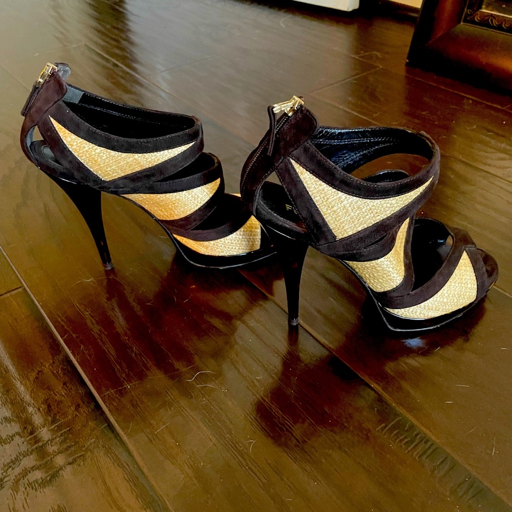 Fendi Raffia and Tortoise platform heels